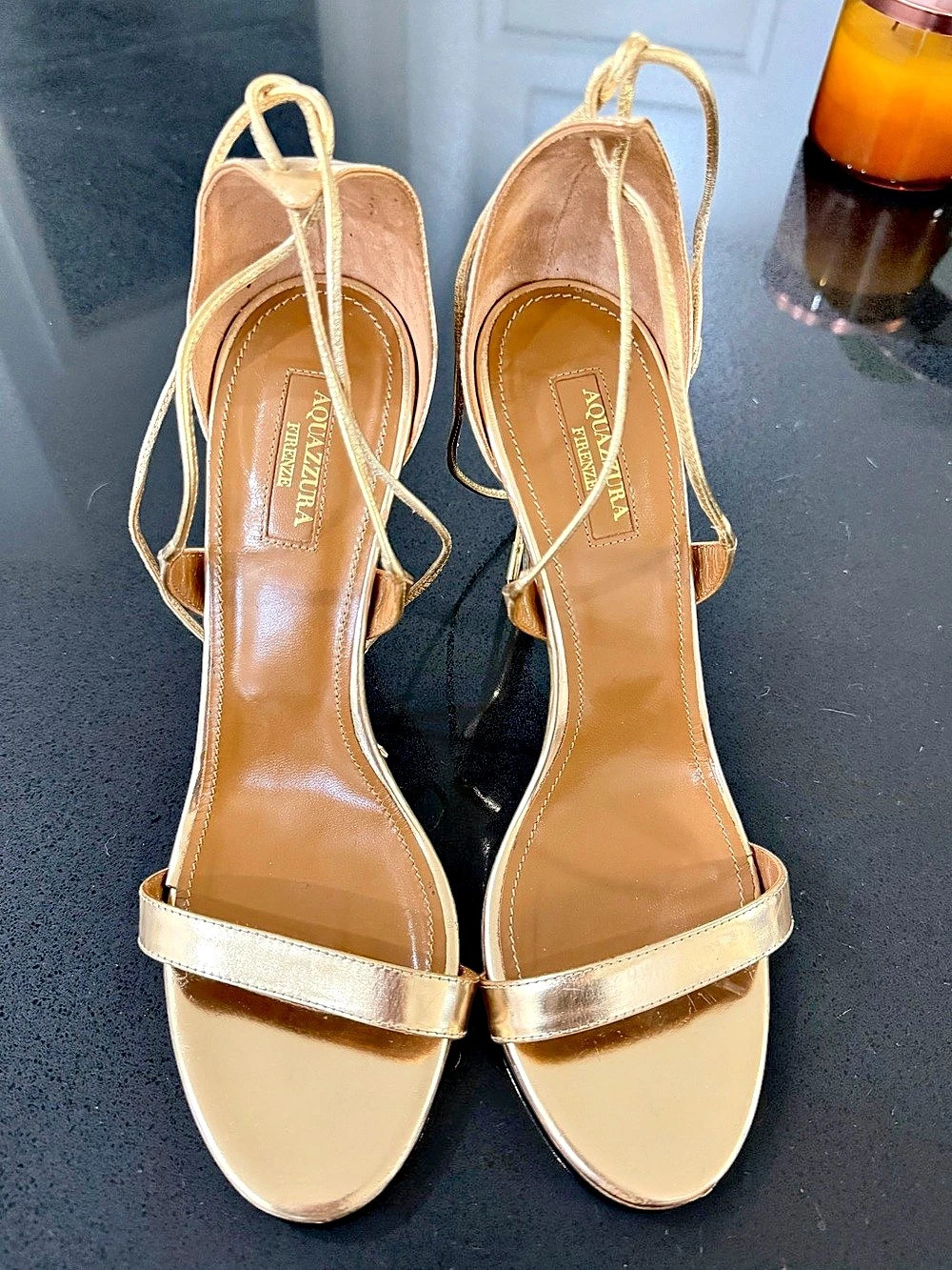 Aquazzura Linda Metallic Leather Sandals Heels EU 39.5